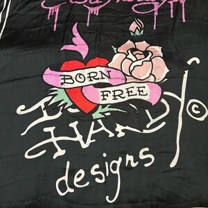 Ed Hardy Black and White Striped Scarf